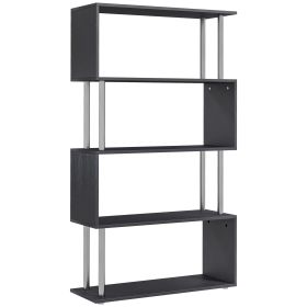 5-Tier Bookcase S-Shaped Wooden Storage Shelf Modern Decorative for Home and Office Black