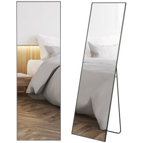 Full-Length Dressing Mirror, Black, Aluminum Frame, Versatile Floor or Wall Mount, Bedroom, Living Room