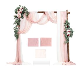 Artificial Wedding Arch Flowers Kit, Pink Wedding Arch Flowers with Drapes Kit (Pack of 5) - 2 Pcs Floral Arrangement, 3 Pcs Sheer Drapes