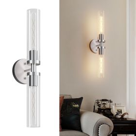 Wall Sconces Set of Two, Hardwired Brushed Nickel Bathroom Sconces Wall Lighting with Clear Glass