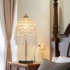 19"(H) Elegant Crystal Table Lamp â€“ Vintage Waterfall Design with Teardrop Grape Crystal Bead String Shades and Marble Textured Base for Living Room