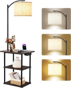 Floor Lamp with Table, End Tables with Charging Station(USB Type-C AC Port), 3 Color Temperatures 9W LED Bulb