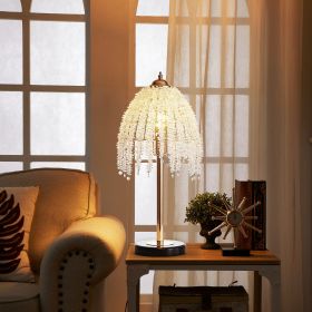 19"(H) Elegant Crystal Table Lamp â€“ Vintage Waterfall Design with Crystal Bead String Shades and Marble Textured Base for Living Room, Bedroom