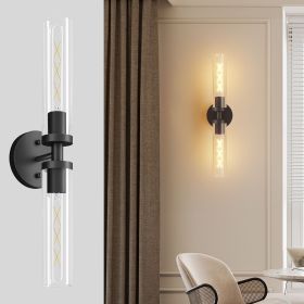 Wall Sconces Set of Two, Hardwired Matte Black Bathroom Sconces Wall Lighting with Clear Glass