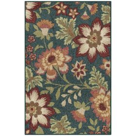 Farmhouse Oversized Floral Teal Multicolor Indoor Accent Rug, 2'6"x3'10"