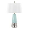 Penelope 22" Contemporary Ceramic Table Lamp with Tiffany Blue & Silver Ceramic Body and White Shade by