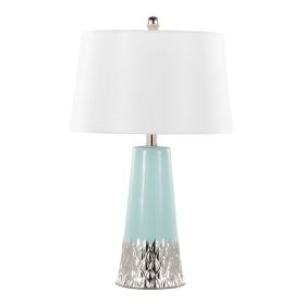 Penelope 22" Contemporary Ceramic Table Lamp with Tiffany Blue & Silver Ceramic Body and White Shade by