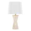 Curvo Square Contemporary 27" Ceramic Table Lamp in Cream Ceramic, Gold Metal, and White Linen by