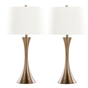 Lenuxe 29" Contemporary Metal Table Lamp in Matte Golden Bronze with Off-White Linen Shade from Grandview Gallery by - Set of 2