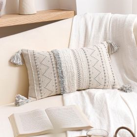 BlissBlush Decorative Lumbar Throw Pillow Cover 12x20 Gray Rectangular Boho Accent Pillowcase Neutral White Farmhouse Cushion for Couch Sofa Bedr