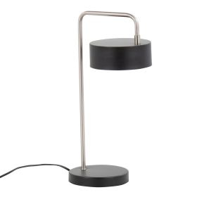 Puck Contemporary Table Lamp in Nickel and Black Metal by