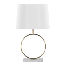 Moon Contemporary Table Lamp in White Marble, Gold Metal and White Shade by