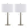 Master 29" Contemporary Metal Table Lamp in Polished Nickel and White Linen Shade from Grandview Gallery by - Set of 2
