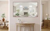 60*36" Oversized Modern Rectangle Bathroom Mirror with walnut Frame Decorative Large Wall Mirrors for Bathroom Living Room Bedroom Vertical or Horizon