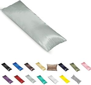 Silky Soft Satin Body Pillow Cover Pillowcase Pillow Protector Cushion Cover with Zippers (21"x54",Silver)