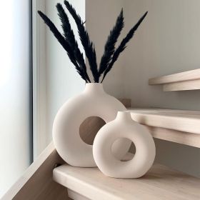 Ceramic Vases for Home Decor, Set of 2 Donut Vases, Modern Vase, White Vases, Farmhouse Vase, Decorative Vase, Round Boho Vase for Bookshelf, Man