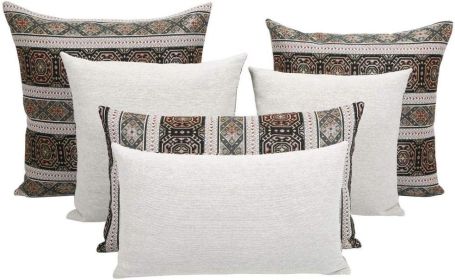 Dark Green Kilim Throw Pillow Covers Khaki and Black - 20 x 20 Inches Decorative Pillows, Bohemian Outdoor Case for Farmhouse, Ethnic Cushions, S