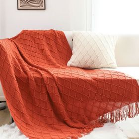 SOGA Red Diamond Pattern Knitted Throw Blanket with Tassels â€“ Soft and Cozy Decorative Blanket for Bed, Sofa, Living Room, or Couch