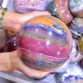 1pc Ocean Jasper Sphere - Polished Unique Patterned Ornament, Nautical Theme Decor for Living Room Shelf, Desktop Display, Crystal for Collection