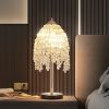19"(H) Elegant Crystal Table Lamp â€“ Vintage Waterfall Design with Teardrop Grape Crystal Bead String Shades and Marble Textured Base for Living Room
