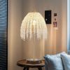 19"(H) Elegant Crystal Table Lamp â€“ Vintage Waterfall Design with Crystal Bead String Shades and Marble Textured Base for Living Room, Bedroom