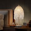 19"(H) Elegant Crystal Table Lamp â€“ Vintage Waterfall Design with Teardrop Grape Crystal Bead String Shades and Marble Textured Base for Living Room