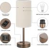 Touch Table Lamp - Beige, 3-Way Dimmable, USB A + C Charging, AC Outlet, 17.4inch Medium, Brown Metal Base