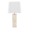 Curvo Square Contemporary 27" Ceramic Table Lamp in Cream Ceramic, Gold Metal, and White Linen by