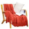 SOGA Red Diamond Pattern Knitted Throw Blanket with Tassels â€“ Soft and Cozy Decorative Blanket for Bed, Sofa, Living Room, or Couch