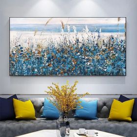 Hand Painted Oil Paintings Hand Painted Wall Art Abstract Plant Floral Blue Lavender Living Room Hallway Bedroom Luxurious Decorative Painting (Style: 01, size: 90x120cm)