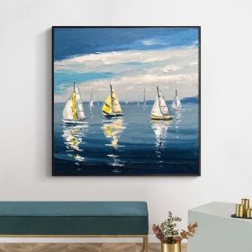 Hand Painted Oil Painting Sailboat Ocean Seascape-Hand-Painted- Oil Painting Handmade- Wall Art Hand Paint - For Home Decoration (Style: 01, size: 150x150cm)