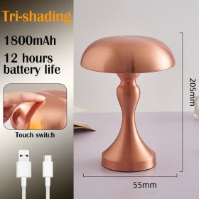 LED Table Lamps Nordic Mushroom Lamp Rechargeable Desktop Lamp Night Lights Touch Dimming Bedside Lamp Restaurant Hotel Bar Home (Ships From: CN, Emitting Color: B- Rose Gold)