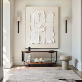 Beige White Minimalist Wall Art Beige 3D Plaster Painting Modern Texture Wall Art Beige Minimalist Oli Painting Large White Texture Hand Painting (Style: 01, size: 120x160cm)
