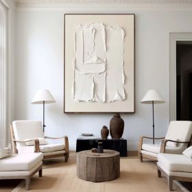 Beige White Minimalist Wall Art Beige 3D Plaster Painting Modern Texture Wall Art Beige Minimalist Oli Painting Large White Texture Hand Painting (Style: 01, size: 70x100cm)