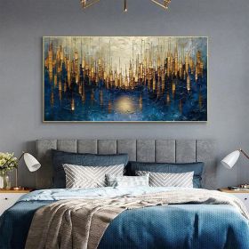Large Original Gold Oil Painting on Canvas Abstract Minimalist Blue Textured Wall Art Custom Painting,Boho Wall Décor Living room Wall Decor (Style: 01, size: 100x200cm)