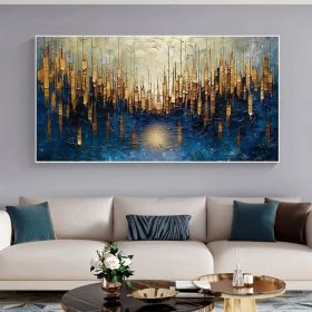 Large Original Gold Oil Painting on Canvas Abstract Minimalist Blue Textured Wall Art Custom Painting,Boho Wall Décor Living room Wall Decor (Style: 01, size: 120x240cm)