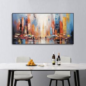 Urban Panorama Abstract Handmade Oil Painting Thick Texture Blocks Large Horizontal Modern Decor Original Artist City Vibe Pulse New Perspective (Style: 01, size: 60x120cm)