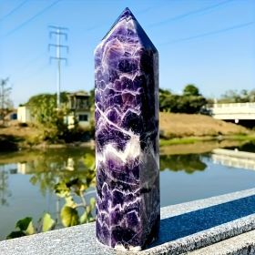 1pc Large Bohemian Crystal Crystal Column Wand Obelisk - Polished Purple Geode with White Veins, Perfect for Home Decor, Spiritual Practices (size: 12-13cm)