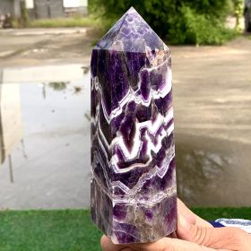 1pc Large Bohemian Crystal Crystal Column Wand Obelisk - Polished Purple Geode with White Veins, Perfect for Home Decor, Spiritual Practices (size: 14-15cm)
