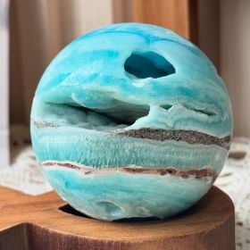1pc Unique Natural Hemimorphite Sphere - Bohemian Teal Blue & White Marbled Stone, Smooth Spherical Mineral Specimen for Home Decor (size: 5-6cm)