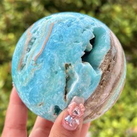 1pc Unique Natural Hemimorphite Sphere - Bohemian Teal Blue & White Marbled Stone, Smooth Spherical Mineral Specimen for Home Decor (size: 6-7cm)