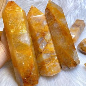 1pc Bohemian-Style Golden Healer Tower - Natural Stone Polished Crystal Tower with Golden-Yellow to Amber Hues, Smooth Spherical Shape for Home D (size: 15-16cm)