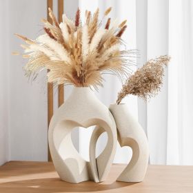 White Vases for Decor, Heart Shaped Ceramic Vase Set of 2, Nordic Heart Shaped Vases (Color: White)