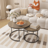 Nesting Coffee Table Set of 2, 27.6inch Round Coffee Table Industrial Wood Finish with Sturdy Metal Frame