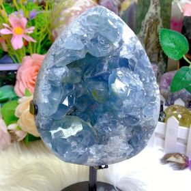 1pc Rare Celestite Crystal Cluster - High-Quality Blue Druze, Bohemian Style DIY Jewelry Accessory, Feng Shui Ornament, Aquarium Decoration (weight: 600-800g)