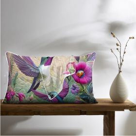 2 Pcs Of Tropical Hummingbird Art Bedroom Satin Printed Soft And Skin Friendly Pillowcase Suitable For All Seasons (Color: purple, size: 75x50cm)